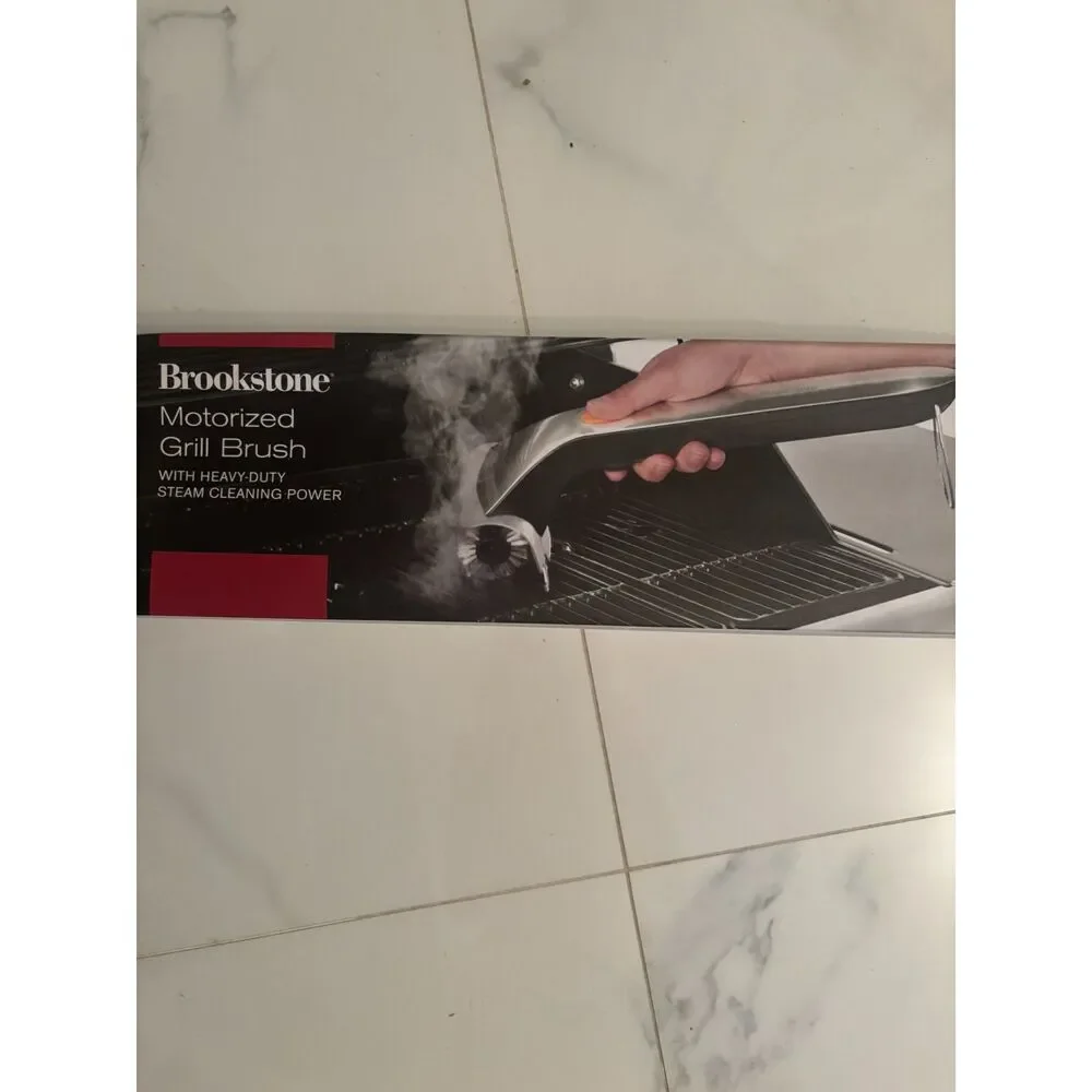 Brookstone 839053 Motorized Grill Brush Heavy Duty Steam Cleaner BBQ Brush NEW I